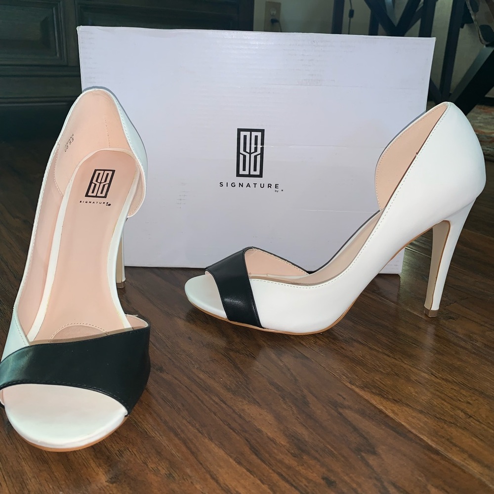 Black and white pumps